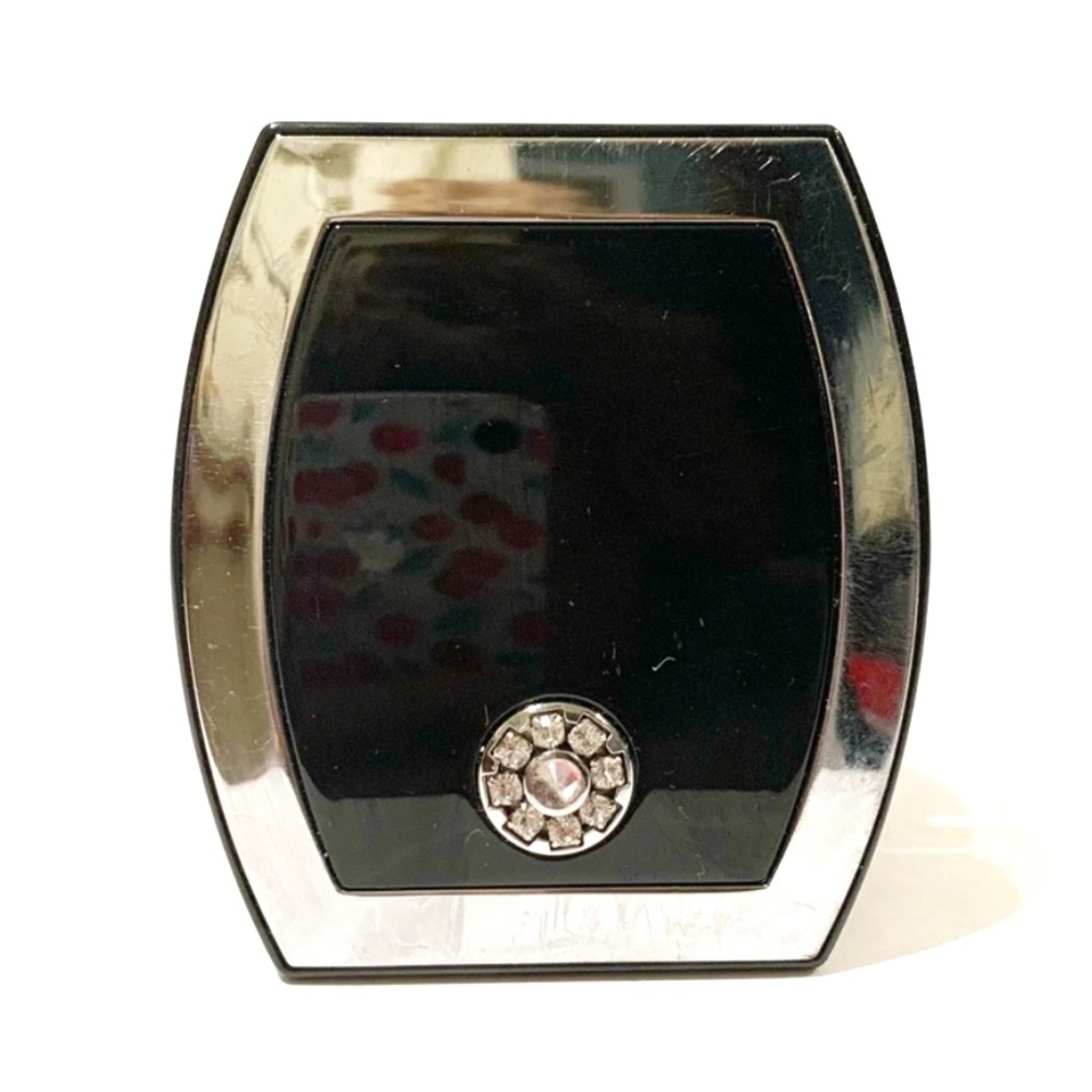 Rhinestone Mirror Compact Black and Silver Two Different Magnifications Makeup